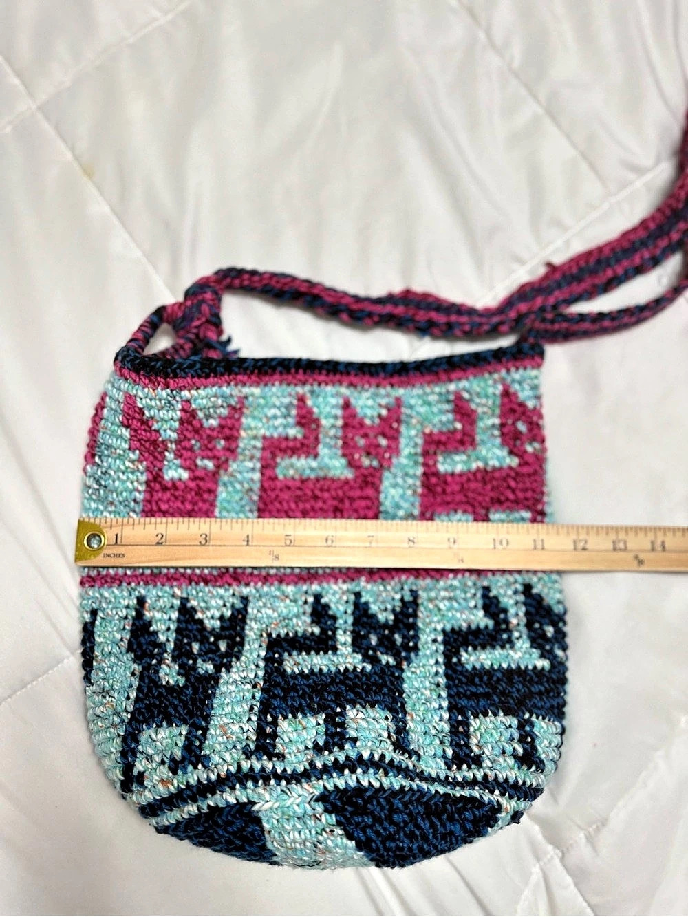 Handwoven Cat/Kitty Crossbody Guatemalan Morral Bag in Pink & Blue - Picture 4 of 7